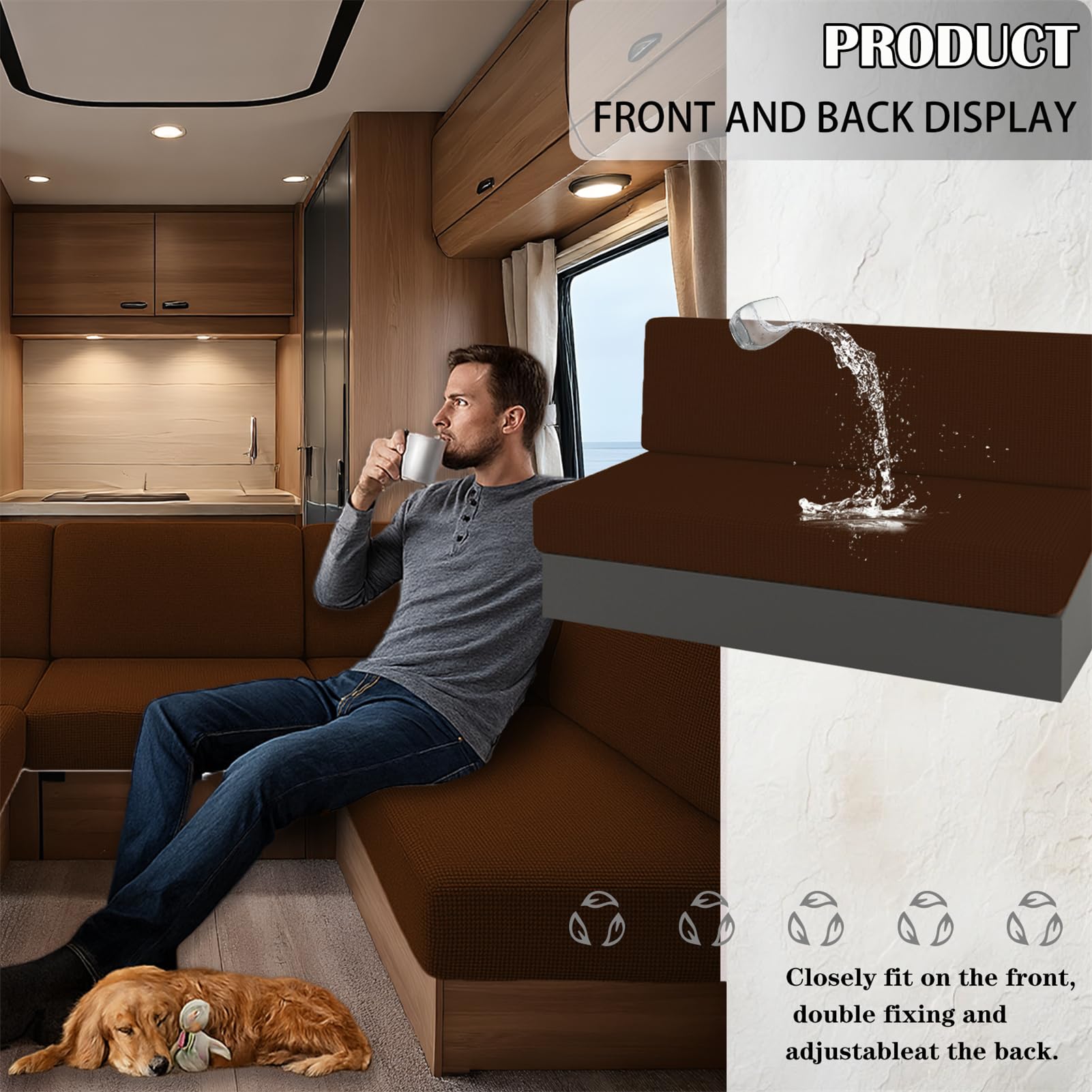 Housse De Coussin Caravaning Imperméable Antidérapante Banquette L130-160cm W40-65cm Marron foncé