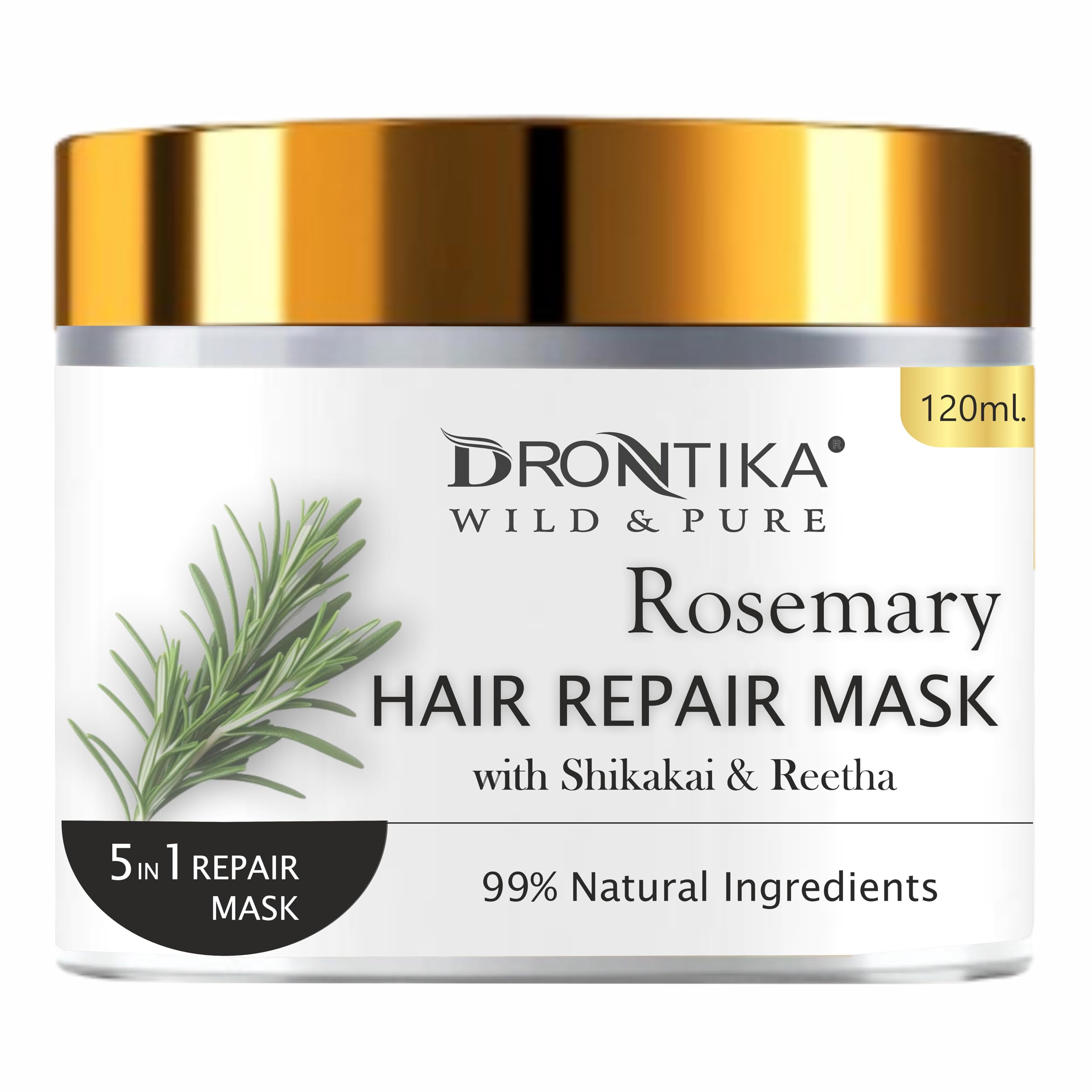 Drontika Wild & Pure Korean Rosemary Oil Hair Mask – For Dry & Frizzy Hair, Smoothening & Hair Fall Control | With White Fenugreek & Camellia – 120ml (1 Count)