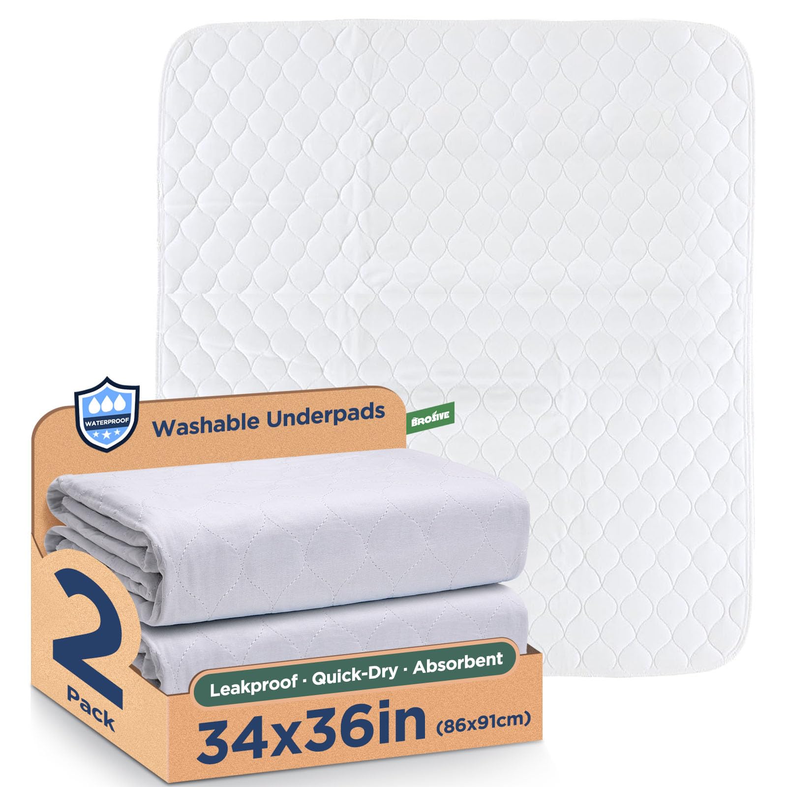 Waterproof Reusable Incontinence Bed Pads Washable Incontinence Underpads 8 Cups Absorbency,Mattress Protector for Adults, Kids and Pets(34”x 36” inch 2 Pack)