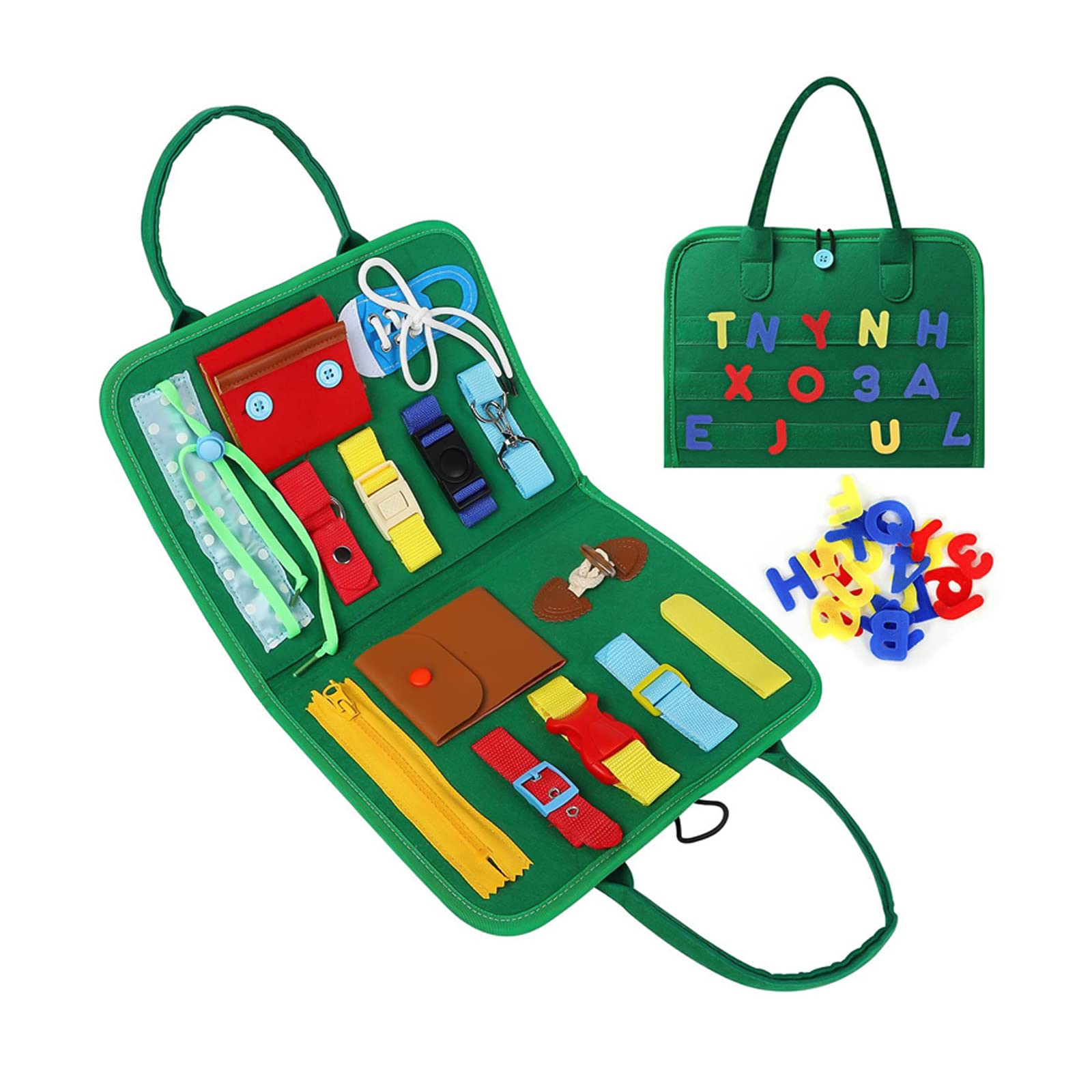 Shuiyuan Toddler Busy Board Sensory Toy Basic Skills Activity Boards Removable Letters Numbers Fine Motor Skills Educational Learning Toys Easy Carry Handbag Style Great for Airplane Car Travel