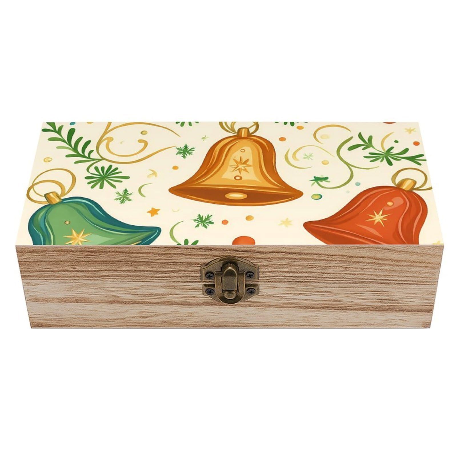HLBSDM Christmas Colorful Bells Retro Wooden Storage Box Jewelry Art Gift Boxs Decorative Keepsake Boxes