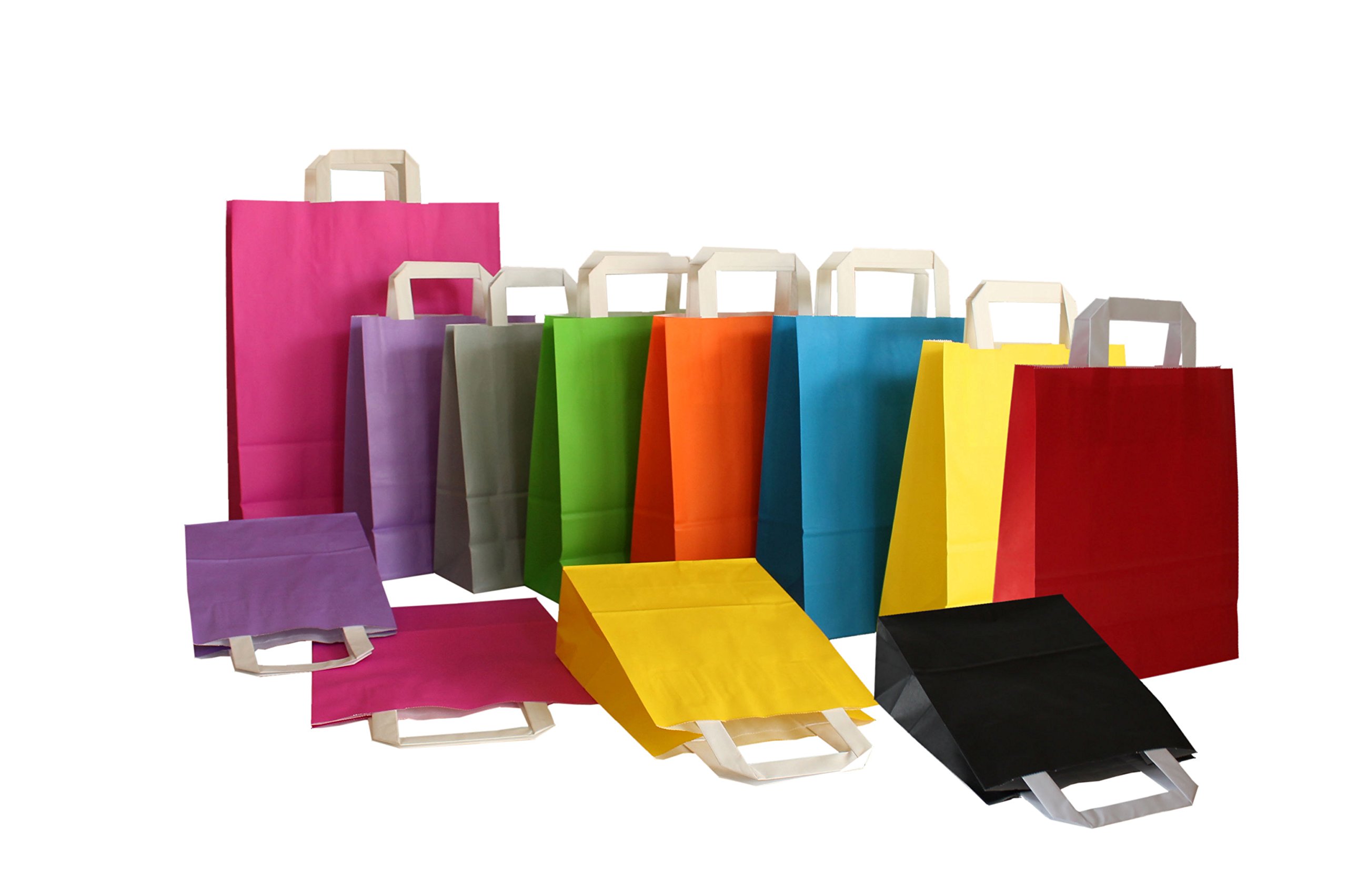 Papierowe torby z płaskimi uchwytami 22 + 10 x 29 cm (100 sztuk, różowe)