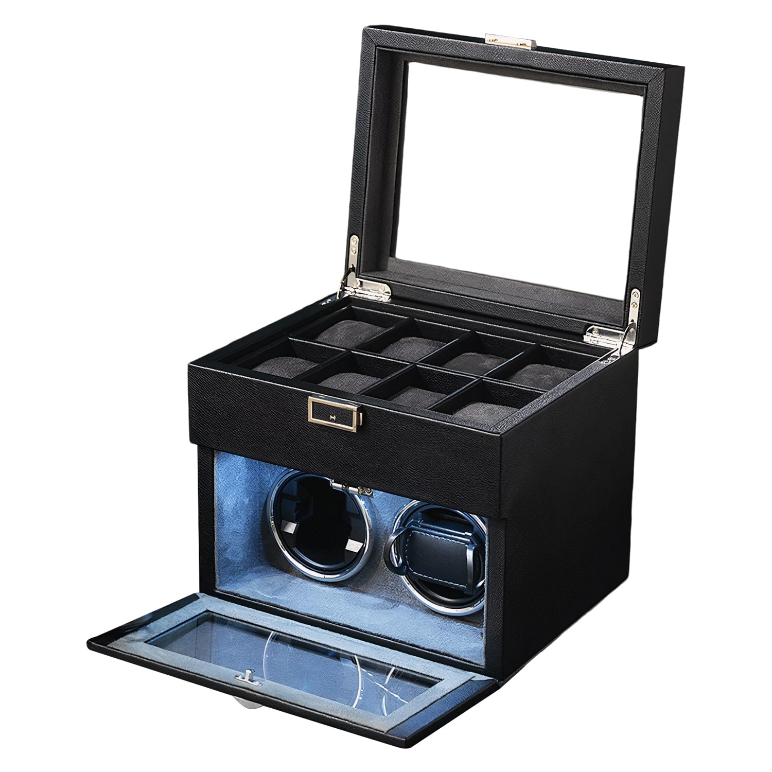 Watch Winder für Automatikuhren, mit LED-Beleuchtung und 8 zusätzlichen Aufbewahrungsboxen, automatische Uhrenbeweger-Box mit superleisem Motor, Verstellbarer Uhrenhalterung