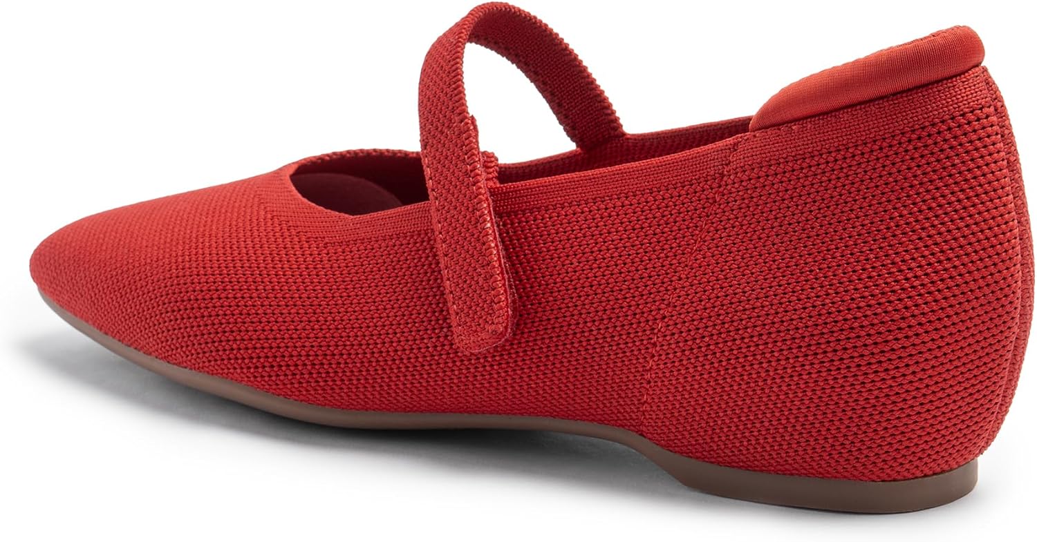 Mary Jane Flat Shoes for Women with Arch Support and Concealed Low Wedge Heel, Comfortable Women Square Toe Ballet Flats Knit Dress Shoes - Image 3
