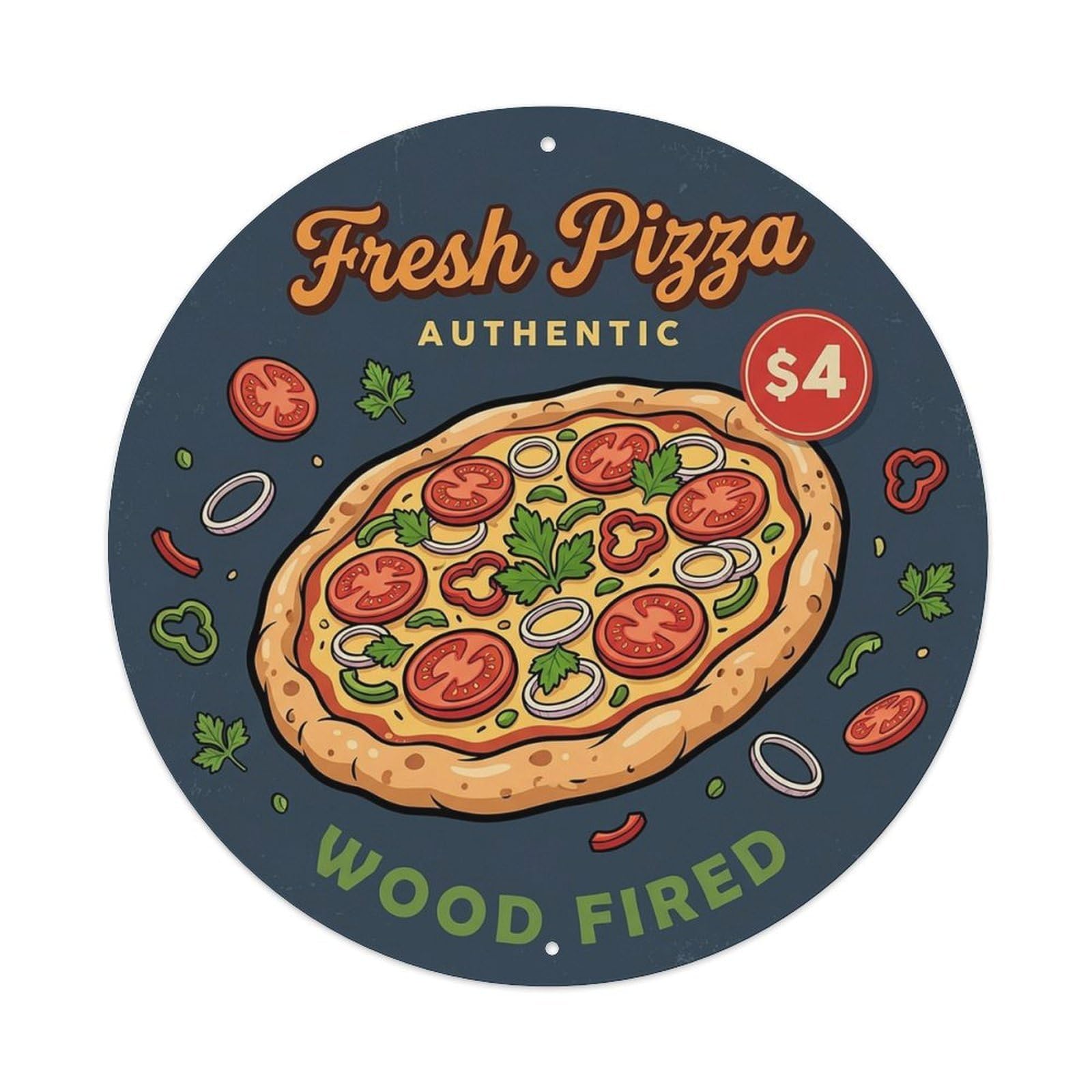 Cwbufd Vintage Style Vintage Pizza Slice Italian Traditional Cuisine Tomato Vintage Metal Tin Sign Plaque Wall Decor For Cafe, Club Bar, Office, Garden Metal Poster 8X8inch