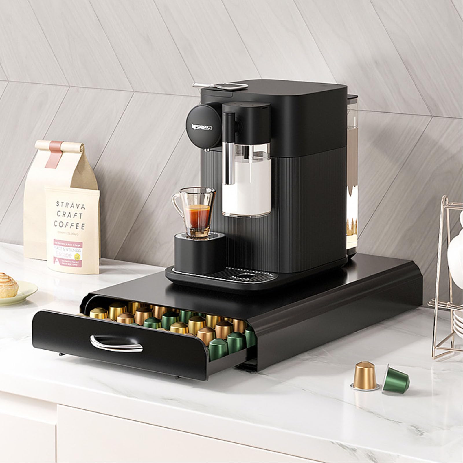 Uchwyt na kapsułki kawy kompatybilny organizer do szuflady na kapsułki do Nespresso Keurig i GustoStylowe akcesoria kuchenne