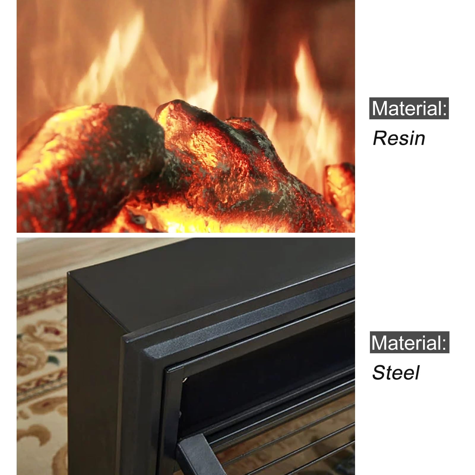 Chimenea Eléctrica Insertable, Chimenea de Leña Independiente, Control Remoto, Intensidad de Llama Ajustable, Sin Calefacción(140x50cm)