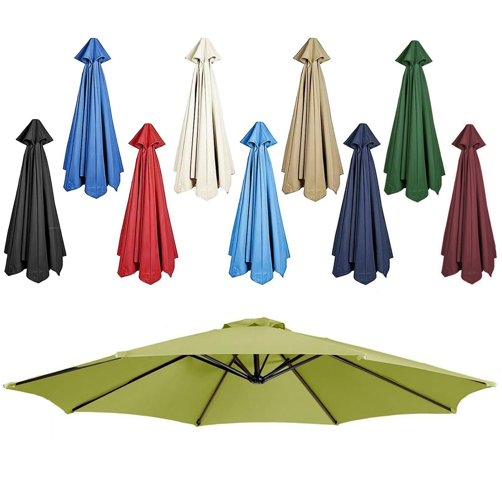 DPAOZPO Outdoor Table Umbrella Replacement Canopy (Canopy Only), Replacement Parasol Canopy, Round Replacement Parasol Top Cover, For Garden Backyard Pool (Color : Green, Size : 2m/6.5ft (6Rib))
