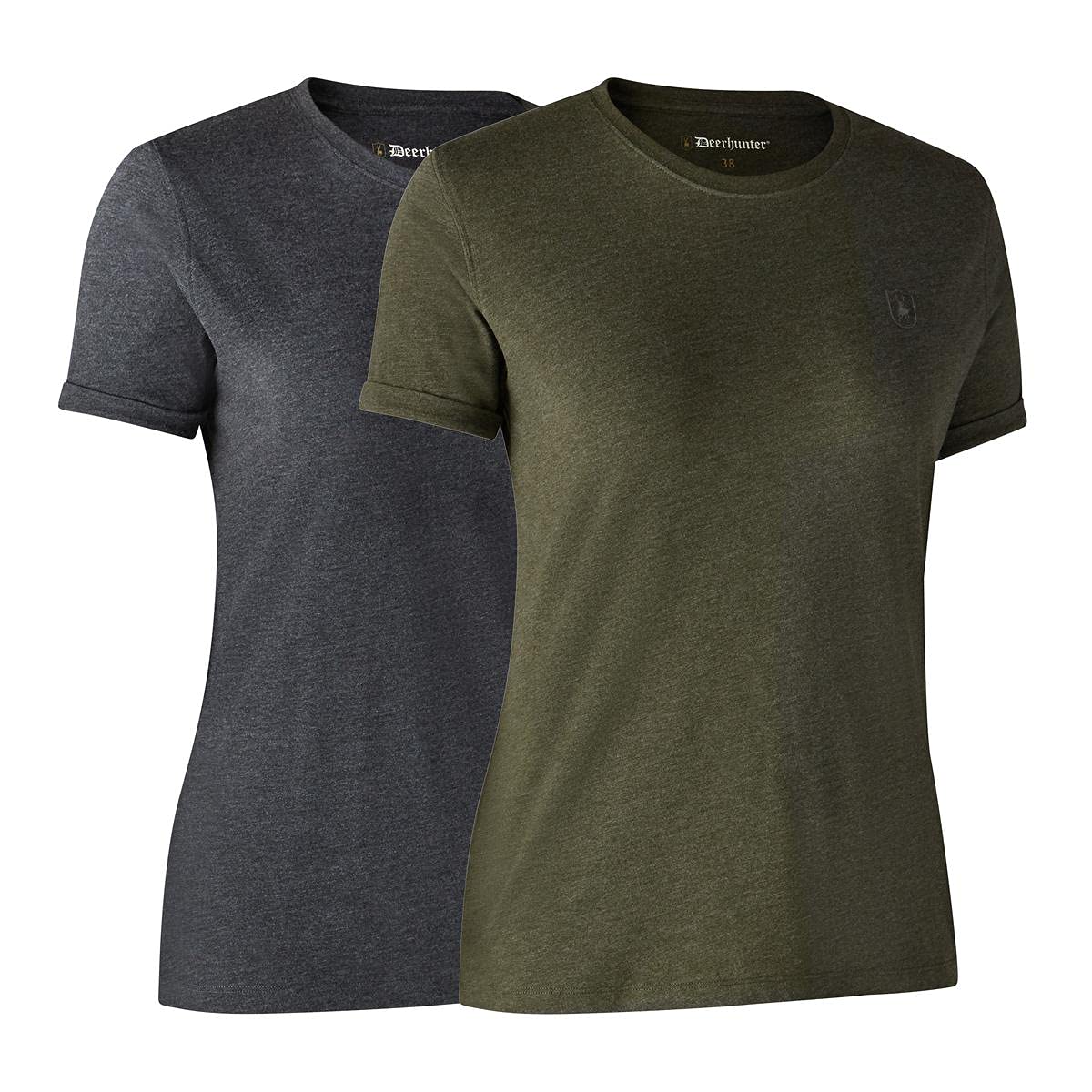 Deerhunter Damen T-Shirt Lady Basic O-Neck 2-Pack Adventure Green Melange 36