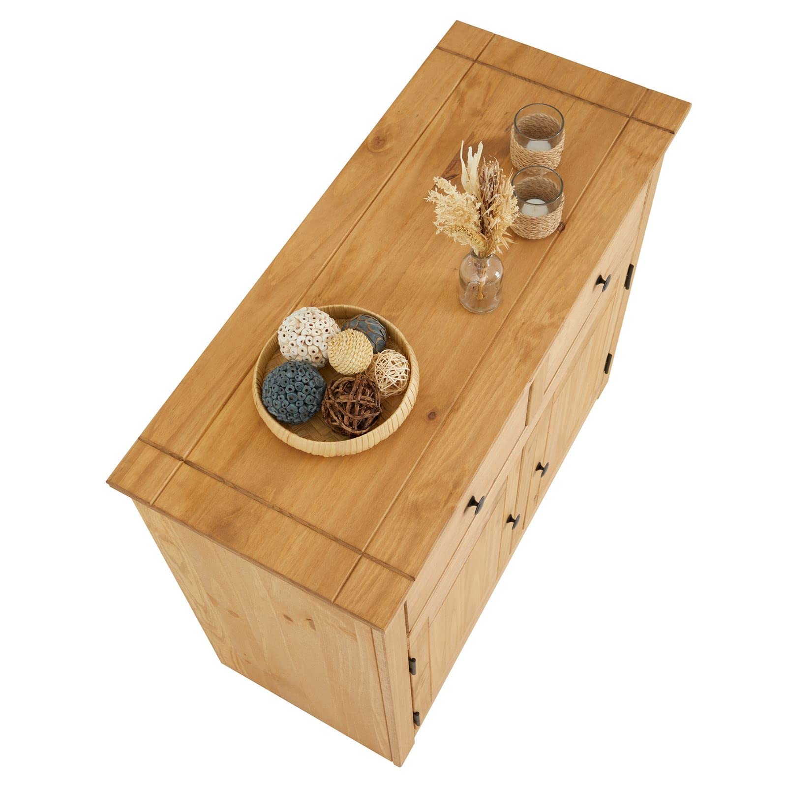 Buffet salle à manger CANCUN L 93 cm en bois massif finition laquée avec 2 portes et 2 tiroirs, meuble de rangement bas style maison de campagne bahut vaisselier commode pratique 93 x 80 x 40 cm