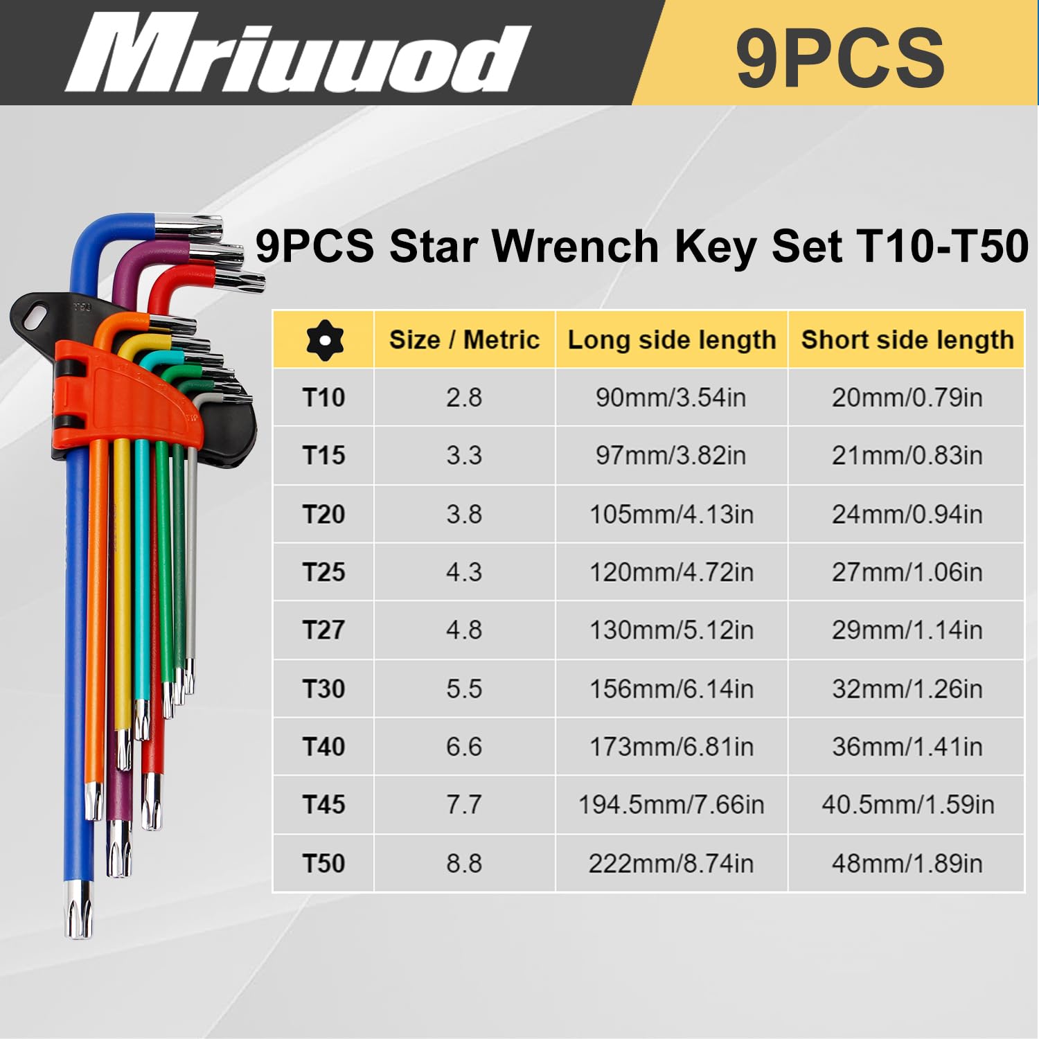 Snapklik.com : Mriuuod 9 PCS Torx Wrench Set, Metric Long Arm Star Key ...