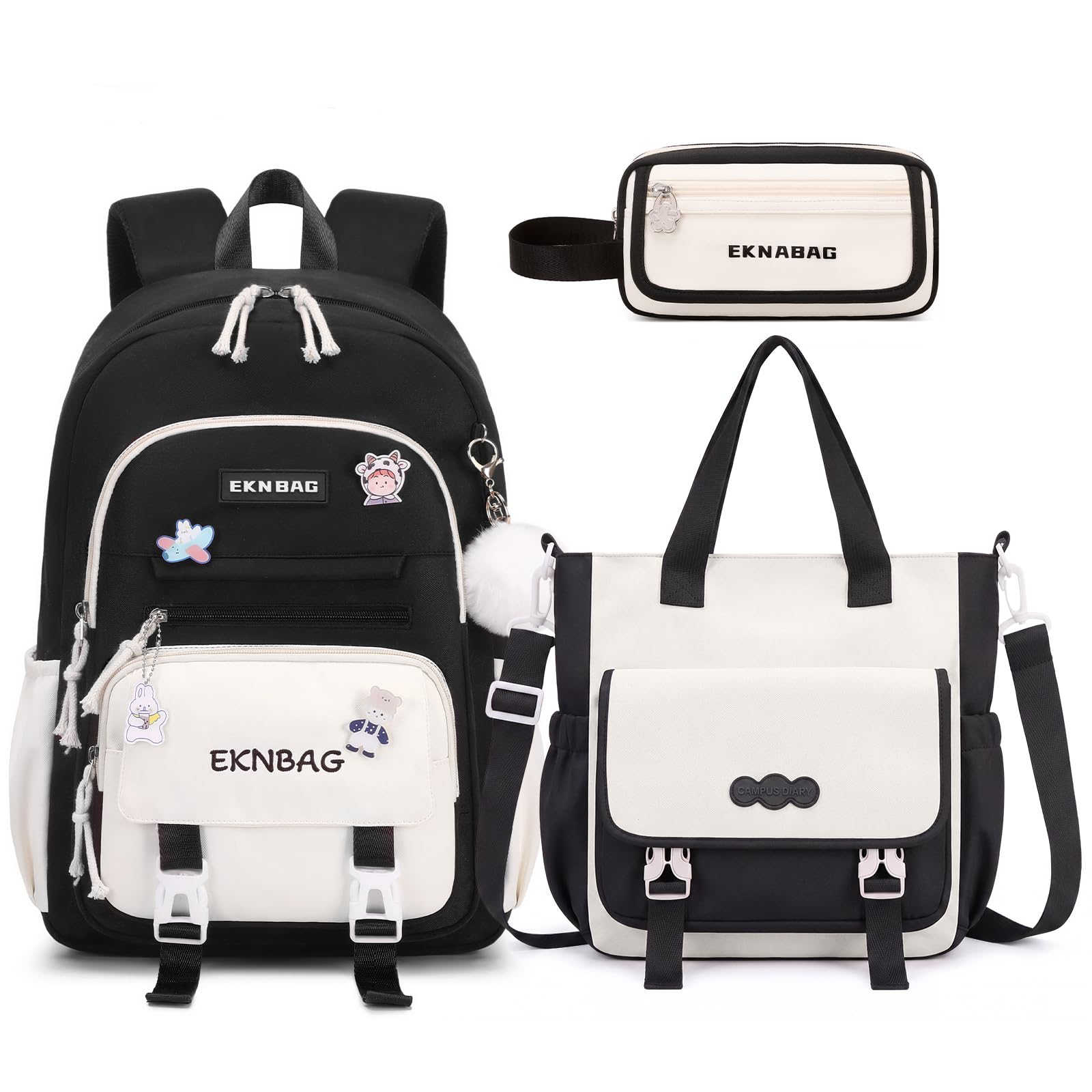 Tanou Rucksack Mädchen Schulrucksack Teenager 3.-9. Klasse, Schwarz