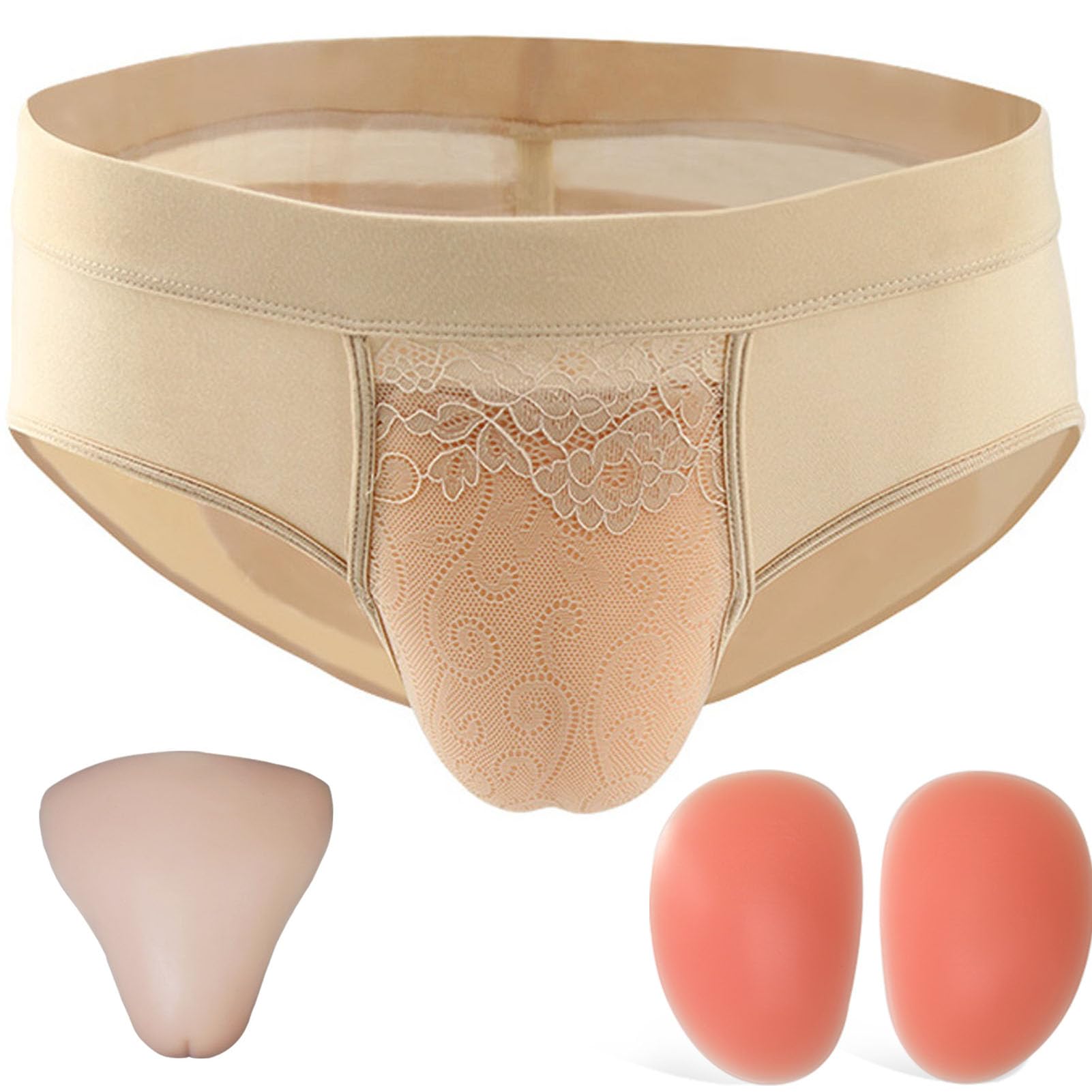 WLXFF Transvestite Camel Toe Shaping Briefs With Buttock Pads, Lace Hiding Gaff Panties Transgender Crossdresser Underwear, For Cosplay Transgender Drag Queen