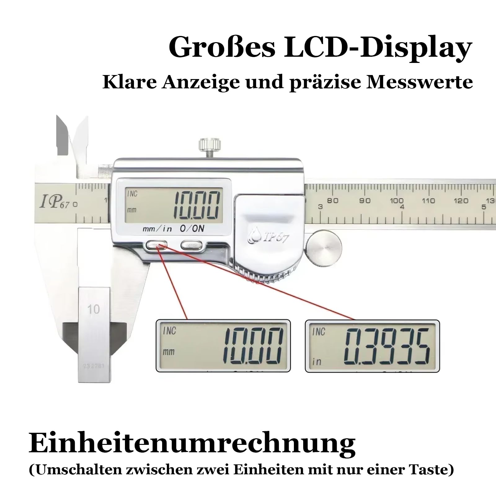 Digitaler Messschieber IP67 Wasserdicht, 300 mm Elektronische Schieblehre aus Edelstahl, Staubdichtes Messwerkzeug, 0,01 mm/0,0005" Auflösung für Industrie & Werkstatt (300 mm)
