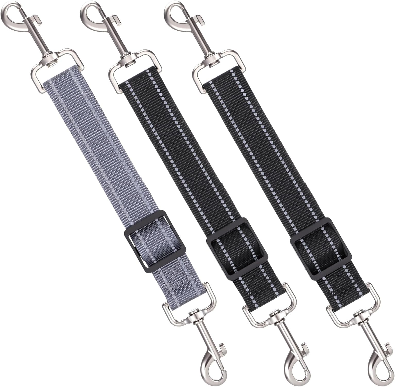 Sibba 3Pcs Adjustable Dog Collar Safety Clips Double Ended Backup Clips Leash Connector Pet Collar Clasp with Safety Clip for Dog Harness & Collars, Black Grey