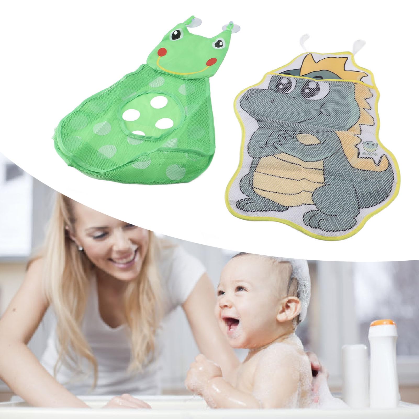 ariarly 2pcs Mesh Bathtub Toy, Extra Bath Toy Storage Net, Cute Bath Toy Organizer and Bath Bedroom Car Toy Dinosaur Pattern