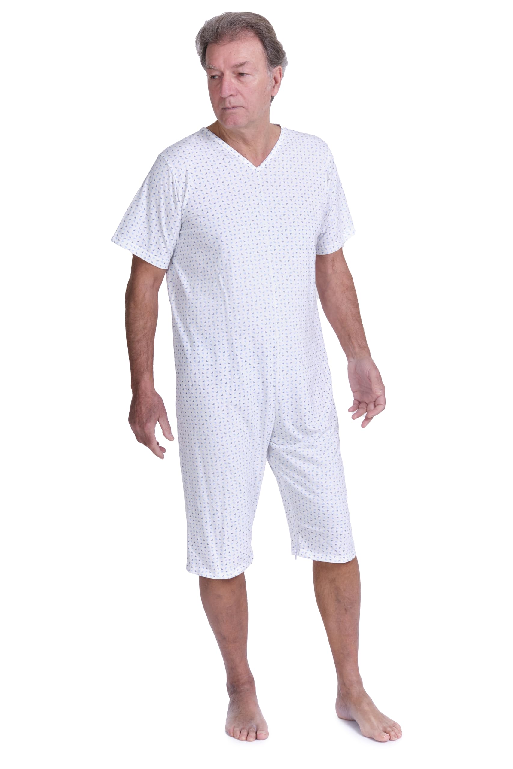 FERRUCCI COMFORT Pijama Sanitario Verano Manga Corta Pantalones Cortos - 9012/6 - Cremallera en el Dorso e Interior de las Piernas, para Mayores, Alzheimer, Incontinencia