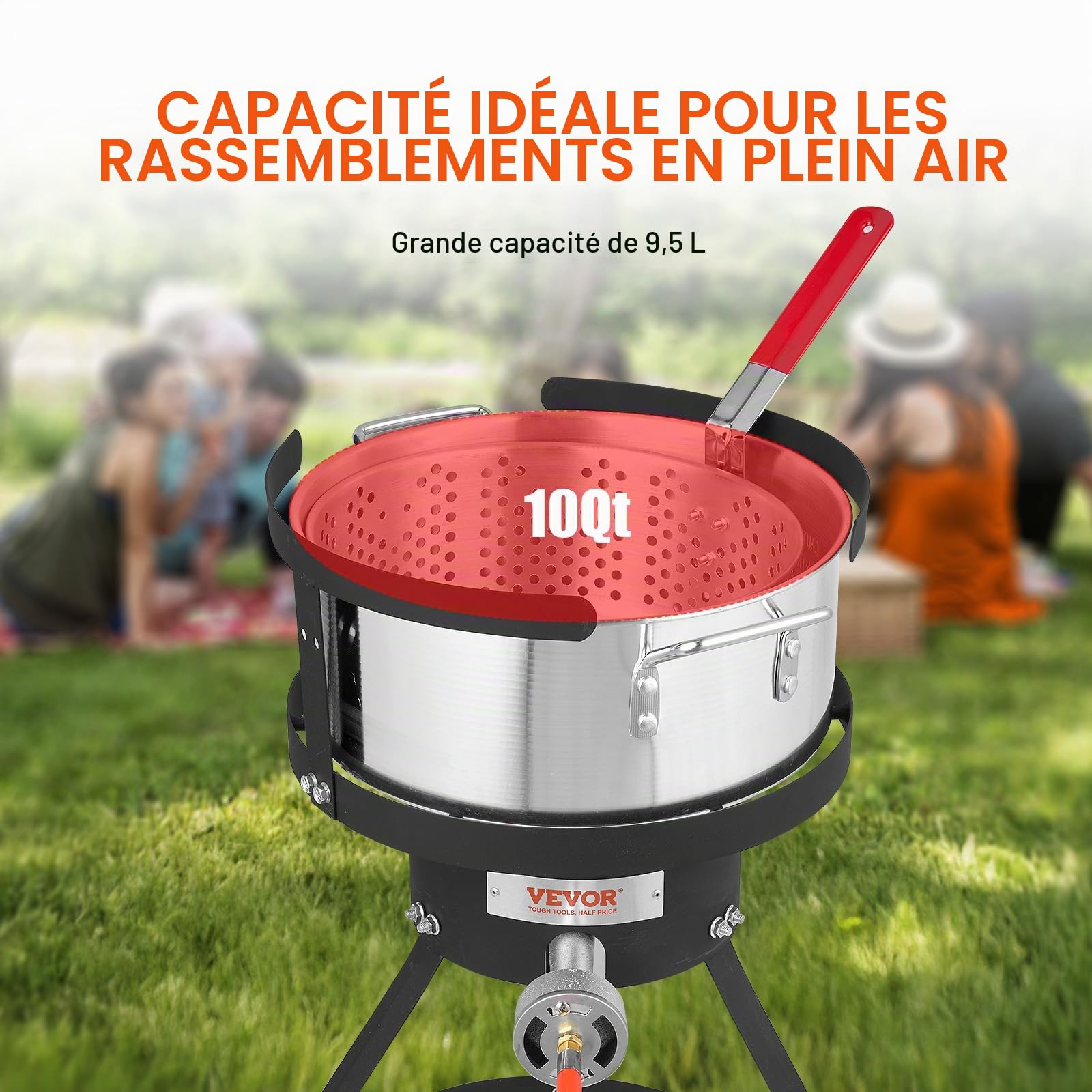 VEVOR Friteuse à poisson et ailes 9,35 l, kit de friteuse au propane en aluminium, friteuse extérieure pour fruits de mer avec thermomètre, passoire et brûleurs au propane 54000 BTU pour patio camping