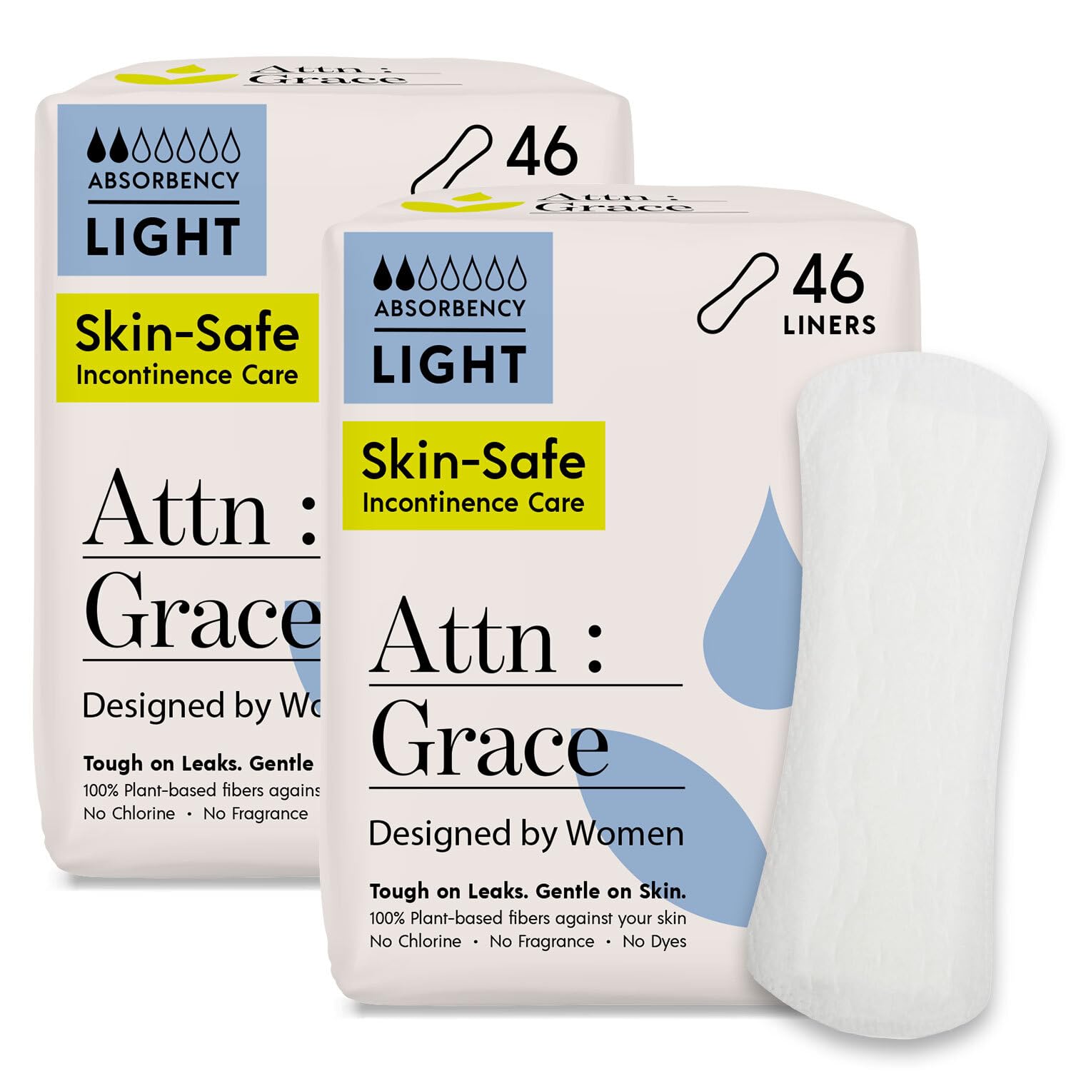 Attn: Grace Panty Liners for Women - 92 Liners – for Light Urinary Incontinence, Bladder Leakage or Postpartum - 100% Breathable & Plant-Based