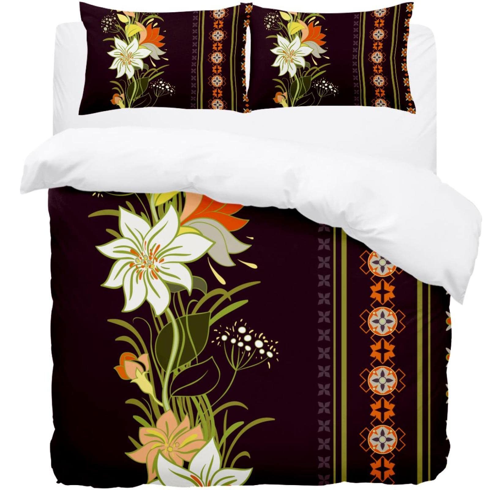 Housse de couette bohème avec 2 taies d'oreiller motif floral