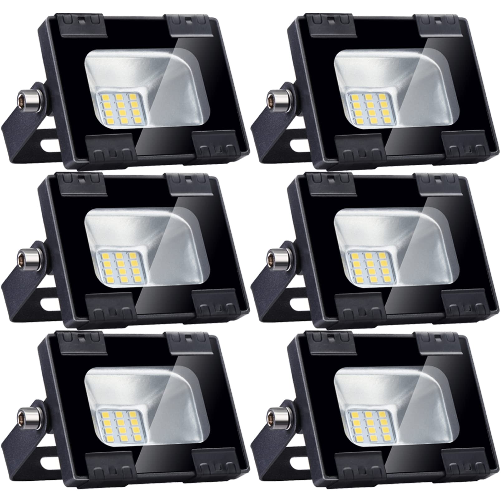 10W LED Flood Lights Outside, 800Lm LED Spot Light 3200K Warm White Security Lighting IP65 Waterproof Garden Wall Lamp for Warehouse Playground Backyard Yard, 6 Pack