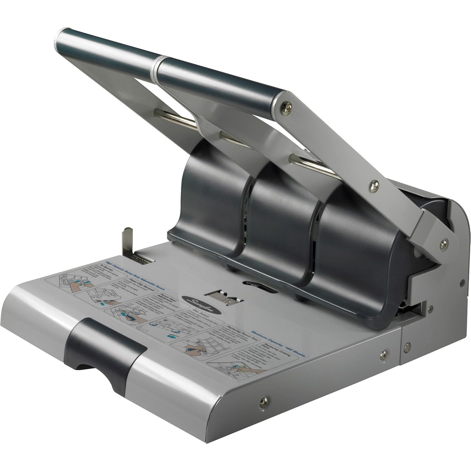 Swingline 3 Hole Punch Heavy Duty, 160 Sheet Capacity Three Hole Puncher 3 Ring, Adjustable 2-3 Hole Low Effort Paper Punch, Black (74650)