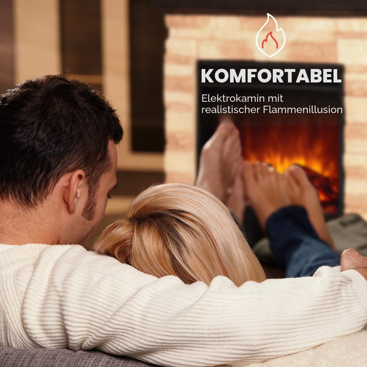 Klarstein Kaprun Elektrokamin - Kamin elektrisch mit 1800 W Leistung und Flammeneffekt, Elektro Kamin Steindekor, Polystone, inkl. Fernbedienung, schwarz-braun