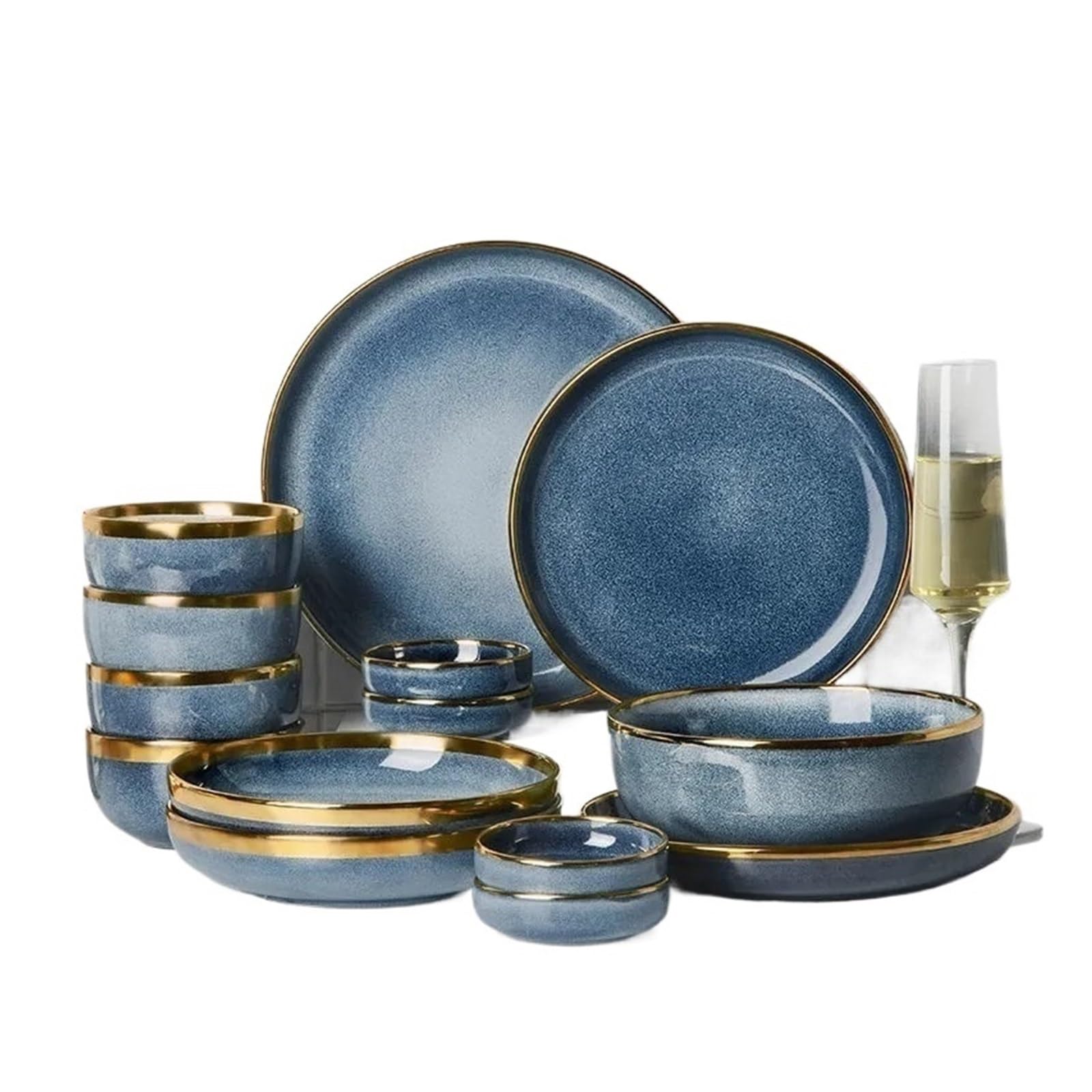 Keramik-Geschirr-Set – 19,1 cm tiefe Teller, Serviergeschirr, Dessertteller, Steakteller, Salat- und Suppenschalen – komplettes Geschirr für Zuhause