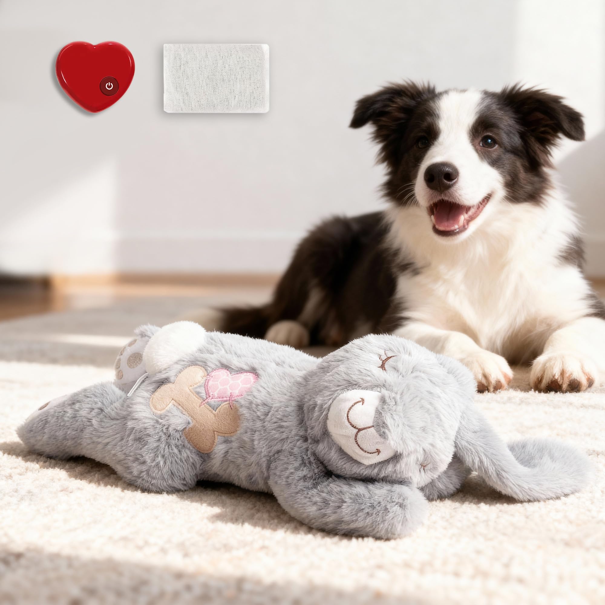 Sponsored Ad - PetPrime Dog Heart Beat Puppy Plush Rabbit Toy - with Warmer Bag Pet Soft Anxiety Puppy Relief Toy Heartbeat Stuffed Animal Sleeping Buddy Anxiety Dog Toy (Grey Rabbit)