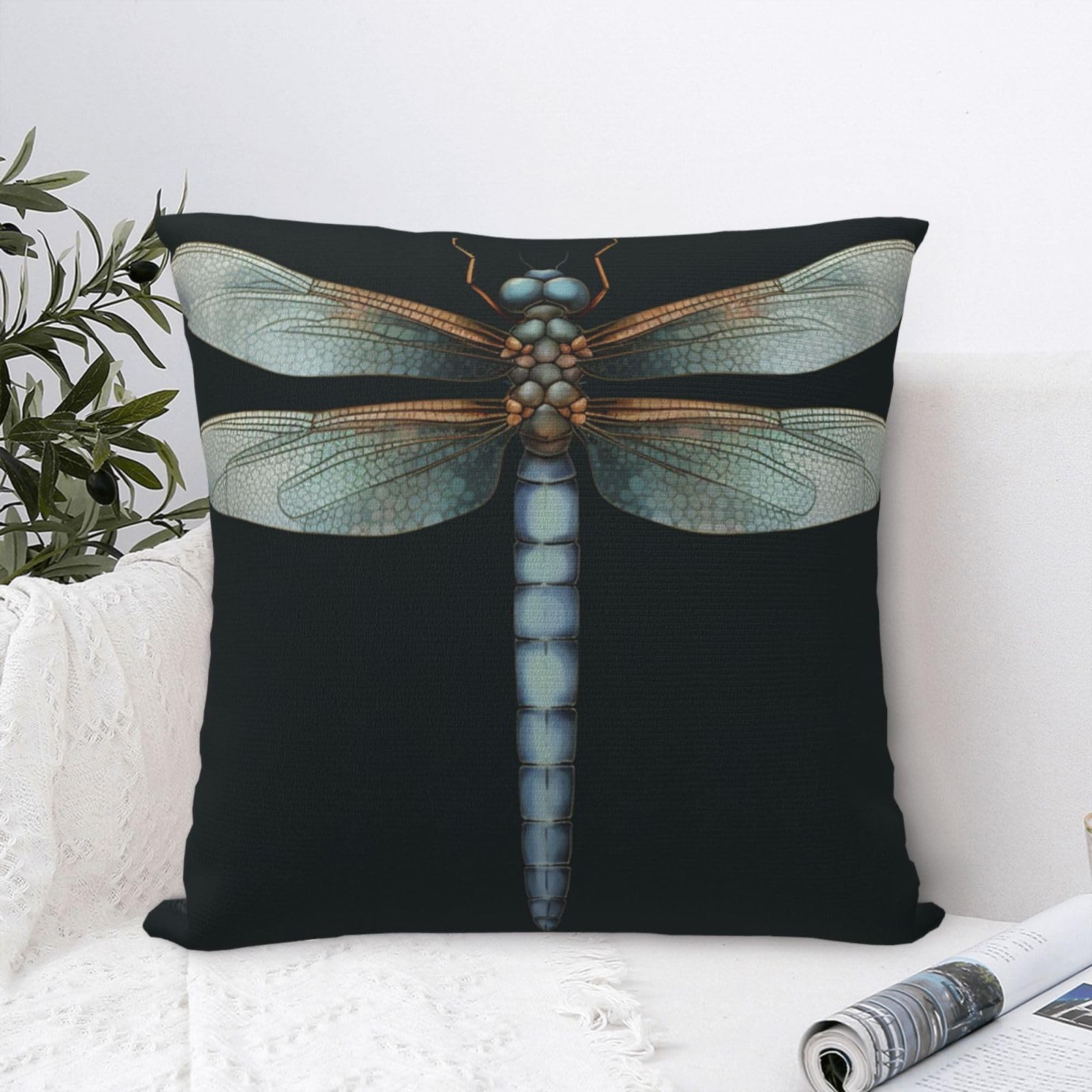 FodPand Luxury Velvet Throw Pillow Covers 18"x18" Super Soft Decorative Pillow Cases - Dragonfly Pillowcases Modern Lumbar Cushion Cases for Couch Sofa Bed Pillow Shams