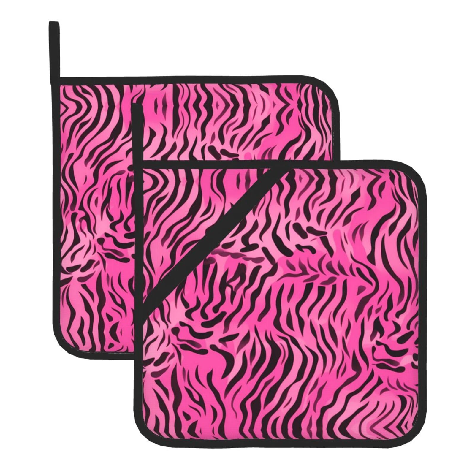 WHJSSF zebra tiger leopard pink Prints Square Pot Holders - Heat Resistant Kitchen Trivets 2-Pack - Waterproof Covers for Hot Dishes, Oven & Grill with Hanging Loop