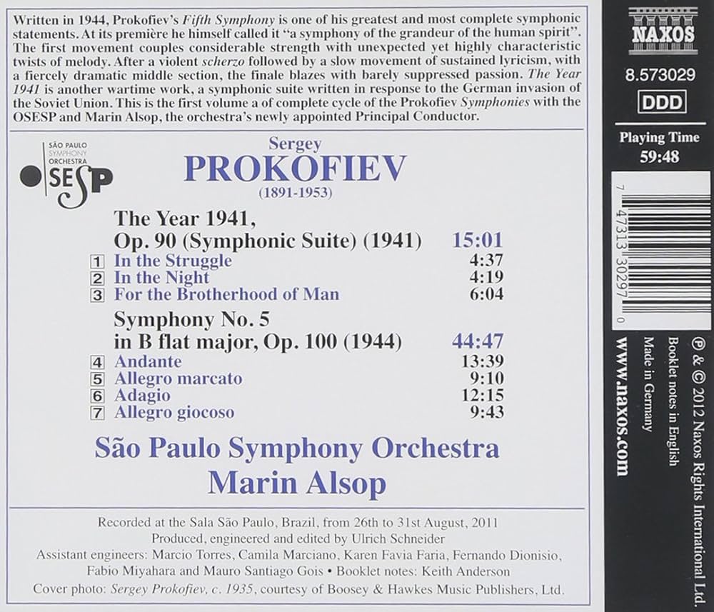 【中古】 Symphony No ： 5 Prokofiev ,Mansurov ,Nikolayev Prokofiev, Alsop, Sao Paulo State Symphony - Prokofiev