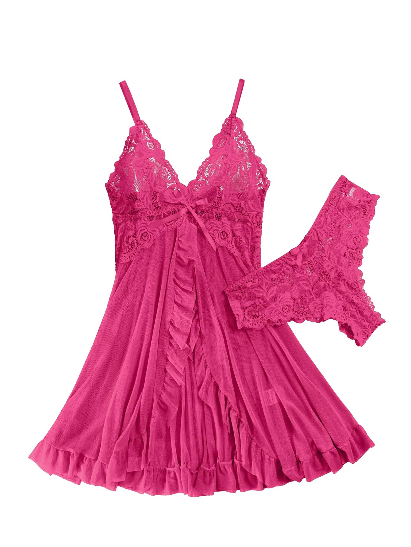 Foxiny Sexy Lingerie Dress 2pcs Women Night Gown with Thong 3XS-6XL