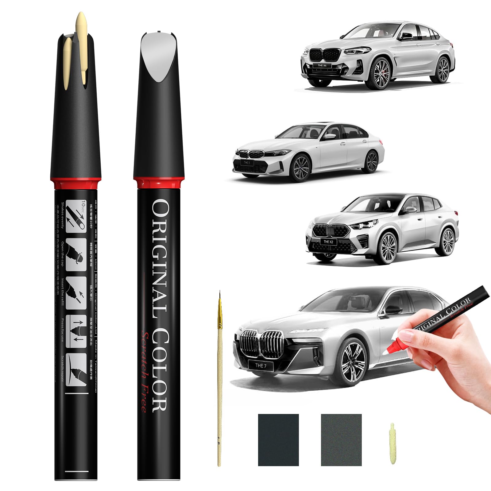 Carhoo A96 Mineral White Touch Up Paint Suitable For BMW, Genuine Custom Color Car Touch Up Paint, With Pen Tip &amp; Fine Brush
