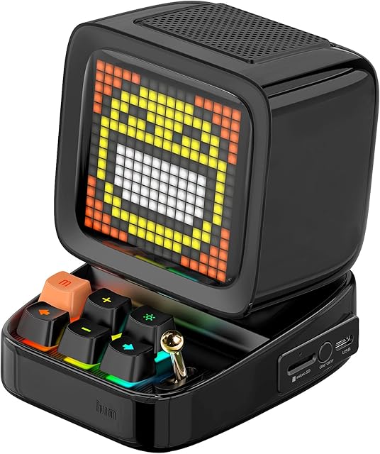 Divoom Ditoo Multifunctional Pixel Art Bluetooth Speaker, Retro Portable Speaker with Programmable RGB Led Screen, Smart Alarm Clock, Mechanical Keyboard, Supports TF Card & Radio (Black)