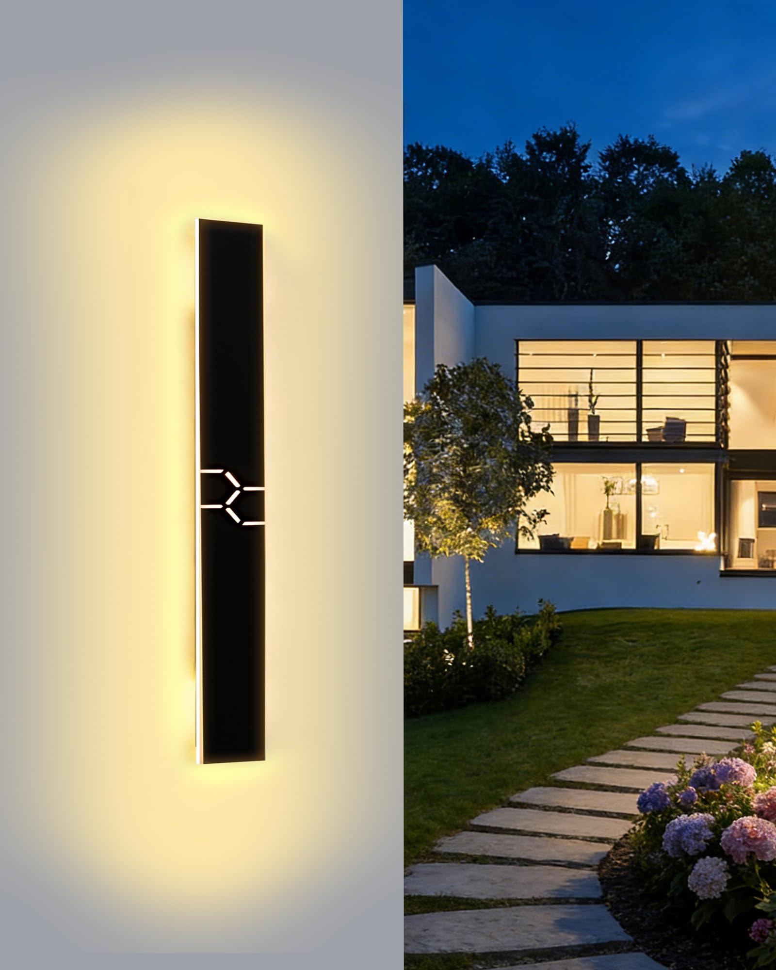 SUZNIU Lange LED Wandleuchte Aussen/Innen Villa Wandlampe, 3000K Wasserdicht IP65 Aluminium Außen LED Lampe Schwarz für Gärten, Terrassen, Schlafzimmer, Wohnzimmer Wandleuchte, 30*8CM/10W Warm Light