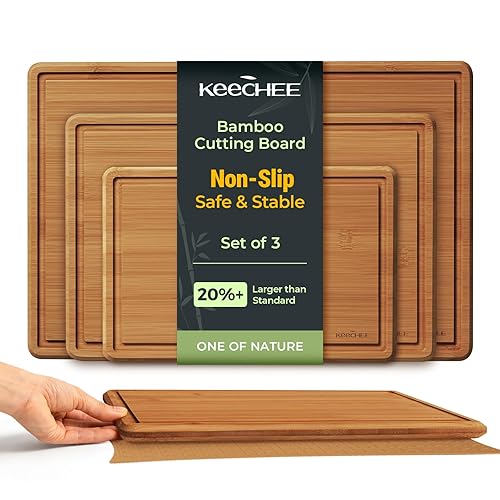 Keechee Bamboo Cutting Board with Non-slip Mat, Cutting Boards for