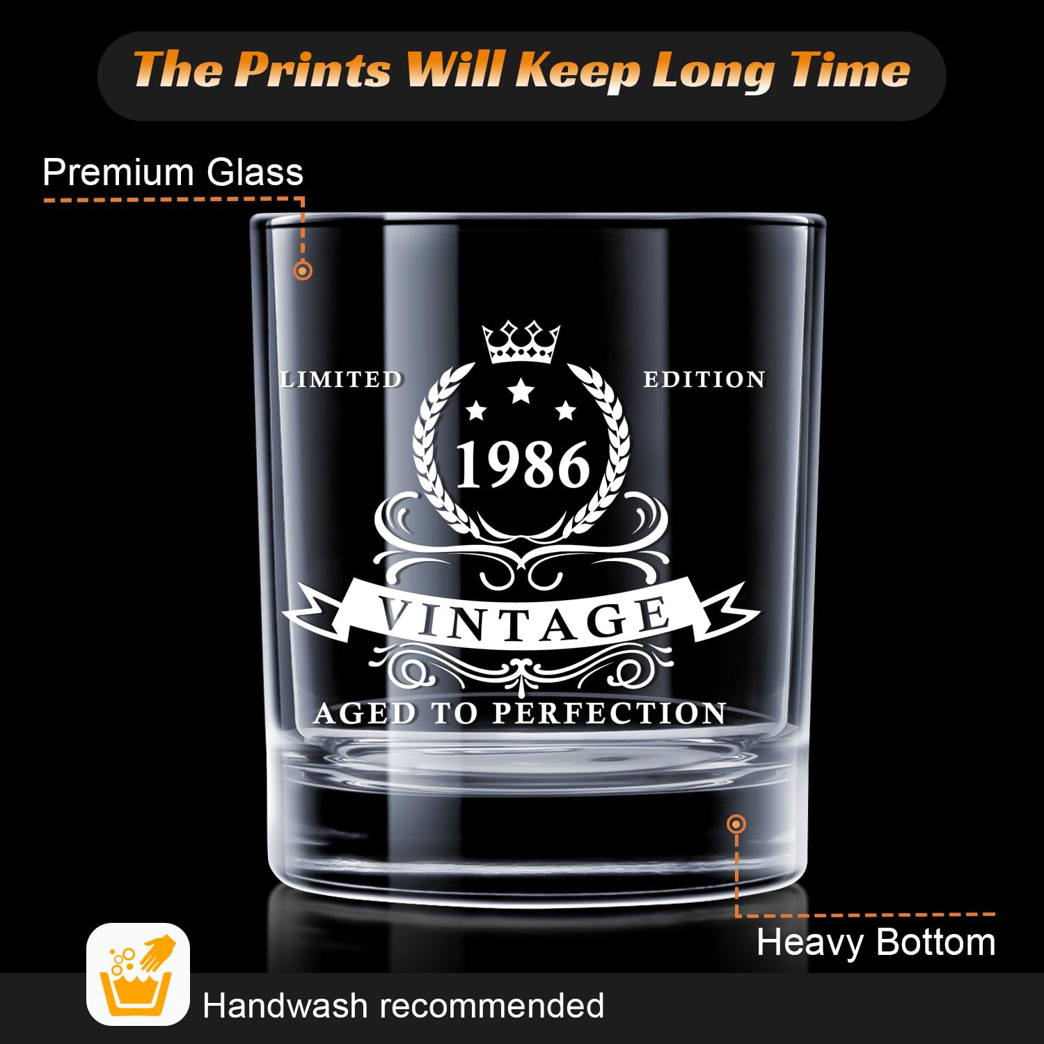 LIGHTEN LIFE Regali per il 40° compleanno per uomo 12 oz, bicchiere da whisky del 1985 in pregiata scatola di legno, bicchiere da bourbon per papà, marito, amico di 40 anni