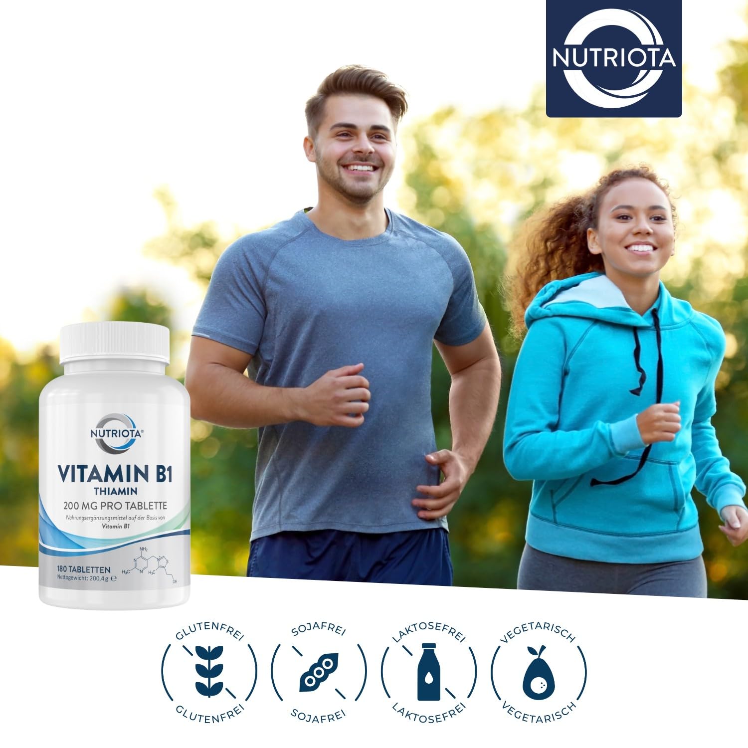 Vitamin B1 (Thiamin) Hochdosiert 200 mg Tabletten - 180 Tabletten - Veganfreundlich – Von Nutriota – Ansicht 3