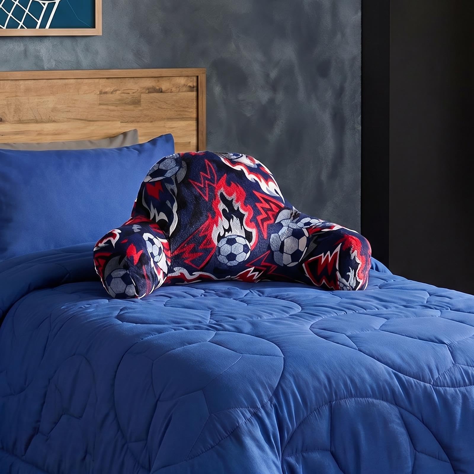 OHS Cuddle Cushion for Kids Flaming Football Back Pillow with Arms, Navy