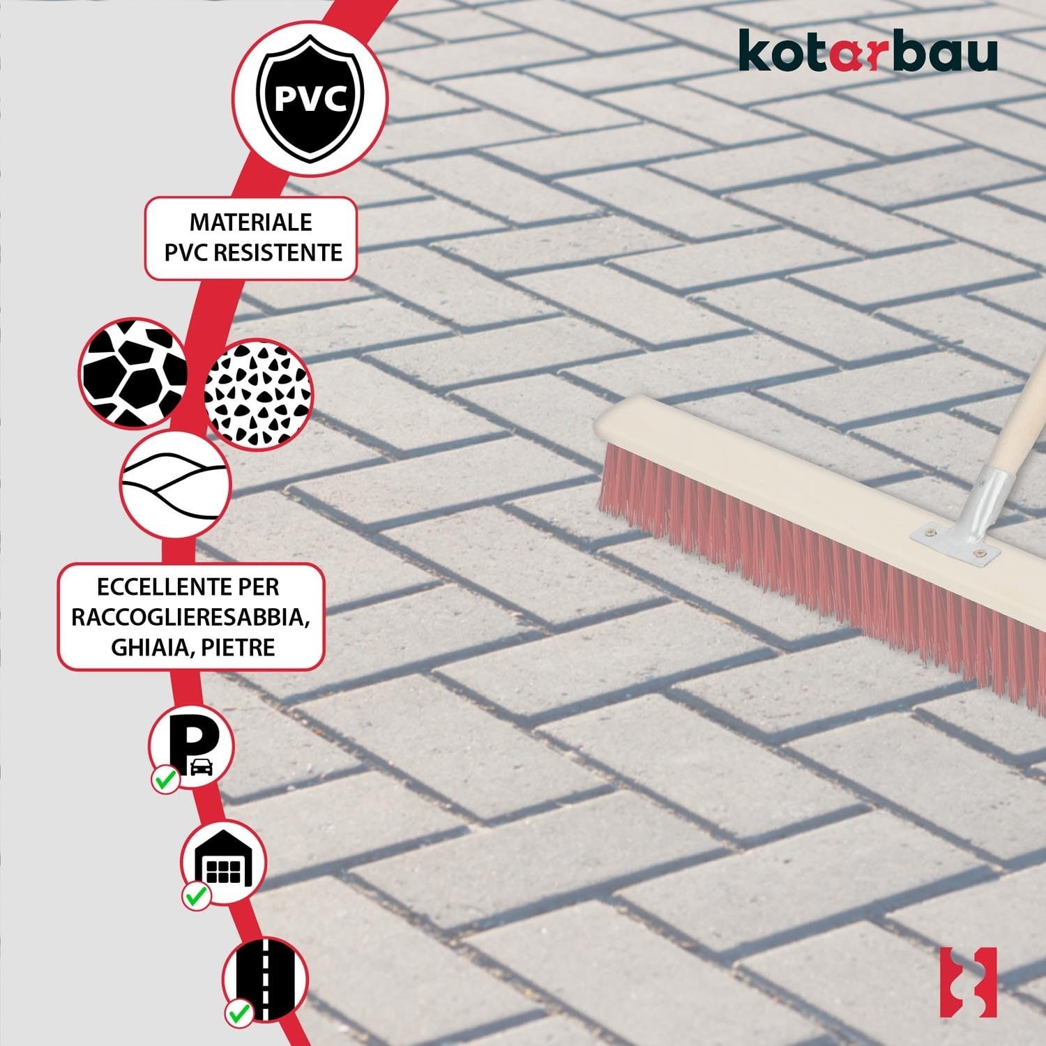 KOTARBAU® Scopa da Esterno - Spazzolone per Pavimenti Esterni - 85 cm - Scopettone Industriale - Scopa Giardino Esterno - con Manico - Legno - PVC