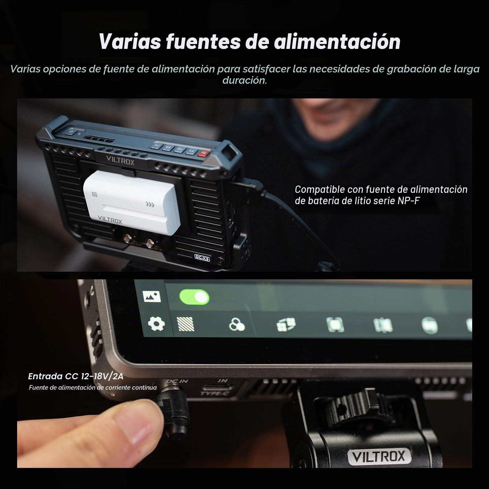 VILTROX DC-X2 6" Monitores de Campo DCX2 para DSLR Pantalla Táctil Monitor Externo 4k 2000nits X2 Monitor 3D LUT 1920x1080 IPS con Sunshield 2200 MAh Batería para Sony Canon Nikon
