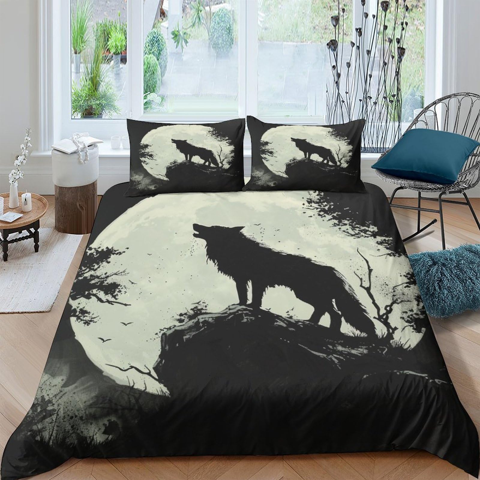 BARDYS Wolf Hot Choice for Boys，girls Bedding Set with Zipper Closure 3D Printed Comforter Cover Manga Duvet Cover Set Soft Microfiber Quilt Cover with Pillowcaser Double（200x200cm）