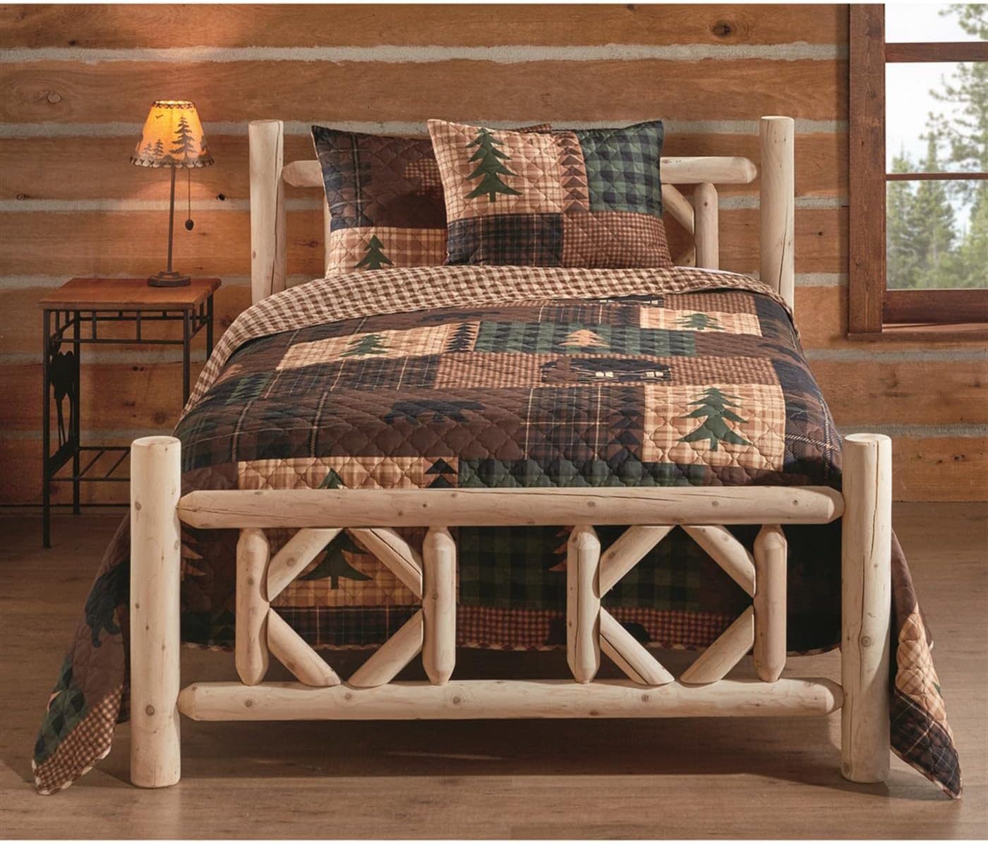 Castlecreek Diamond Cedar Log Bed Frame, Rustic Natural Wood King Bed Frame with Headboard