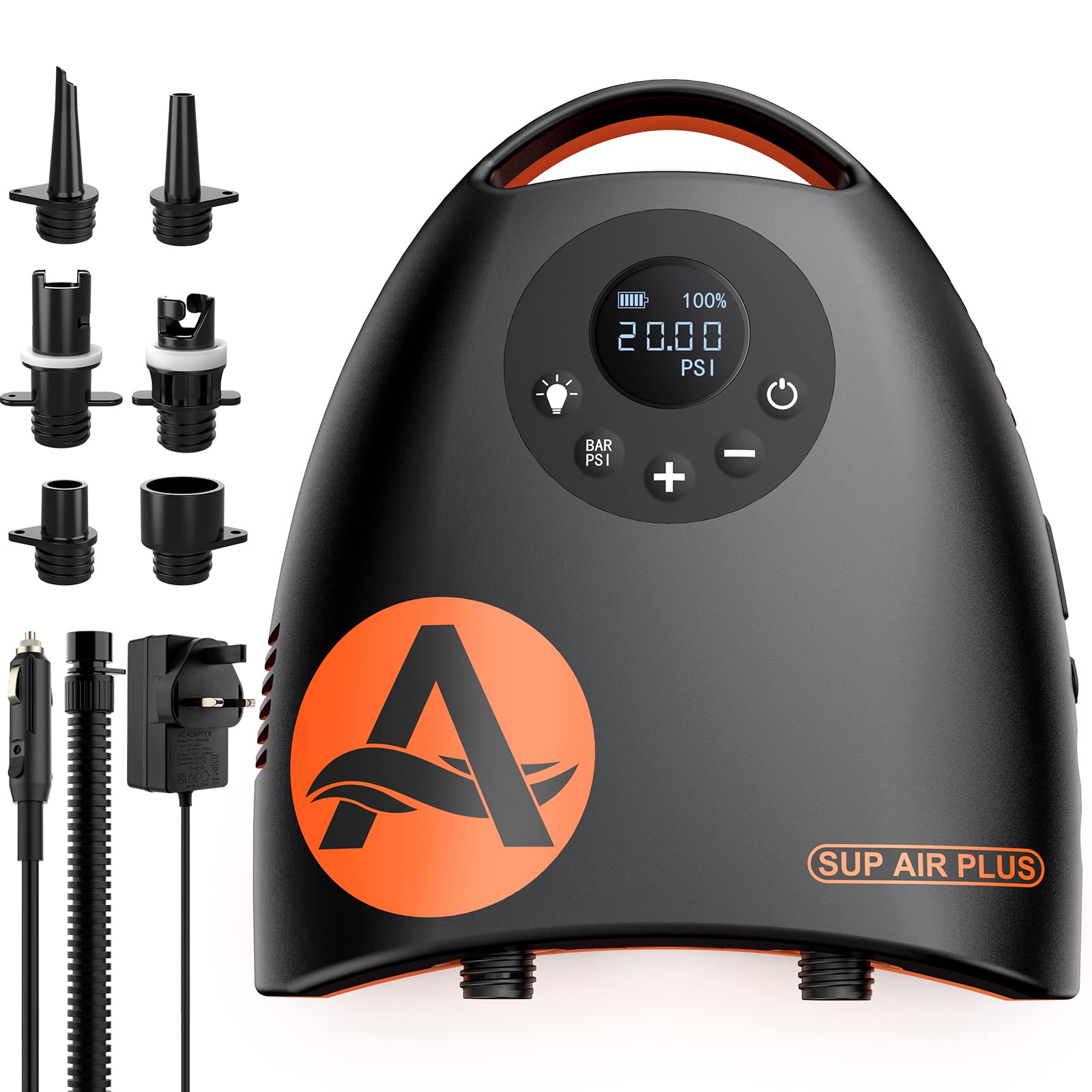 awesafe 20 PSI Electric SUP Air Pump for Inflatable Paddle Board Boat High Pressure Smart Dual Stage Inflation Auto-Off Inflation/Deflation Function DC 12V Car Connection