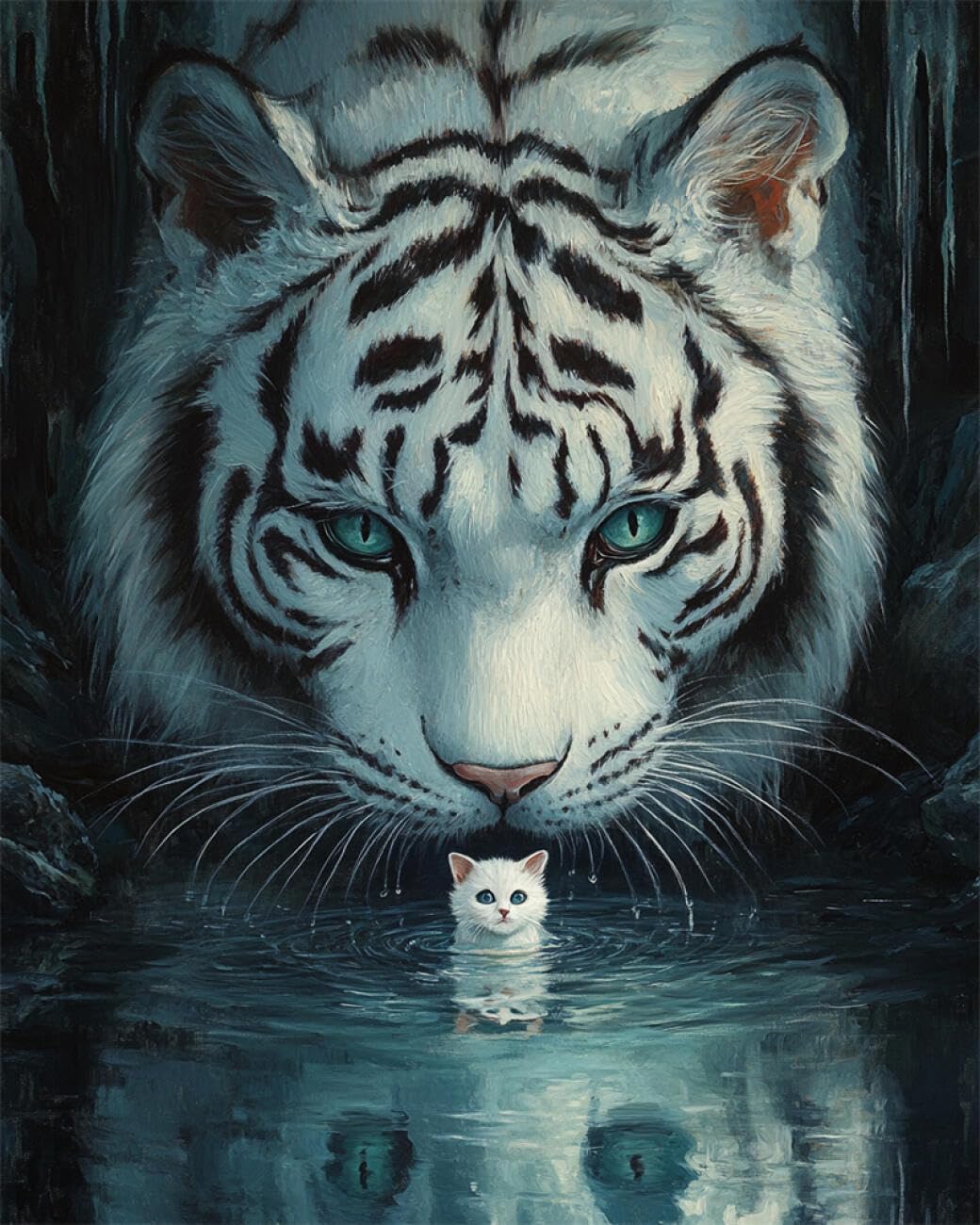 RKFLGEW DIY Seed Bead Embroidery Kits Cartoon White Tiger 40x50cm