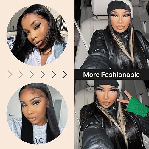 Miniatura 2 de Peluca de encaje frontal con raya Skunk predepilada, lista para usar, HD sin pegamento 13x5x1, pelucas sintéticas de encaje frontal para mujer,