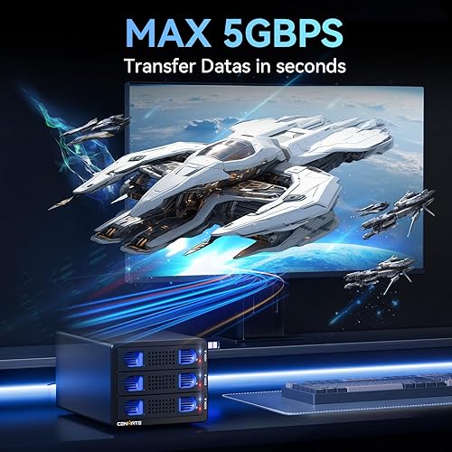 Miniatura 3 de Caja de disco duro de 3 bahías con ventilador de refrigeración para HDDSSD SATA de 2.5"3.5" con USB AC 3.0, compatible con 60 TB, intercambio en