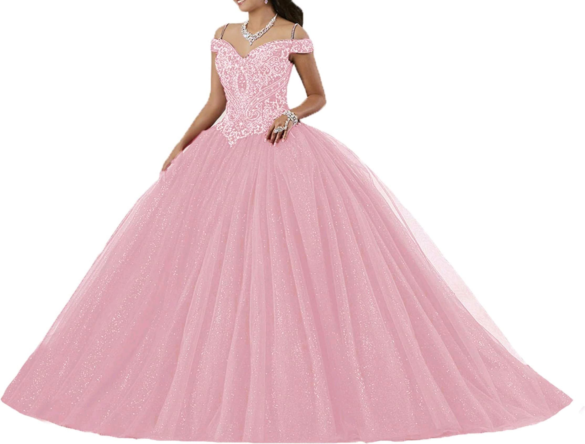 graceprom Women's Puffy Crystal Quinceanera Dresses Sweet 16 Ball Gown Tulle Prom Party Dresses