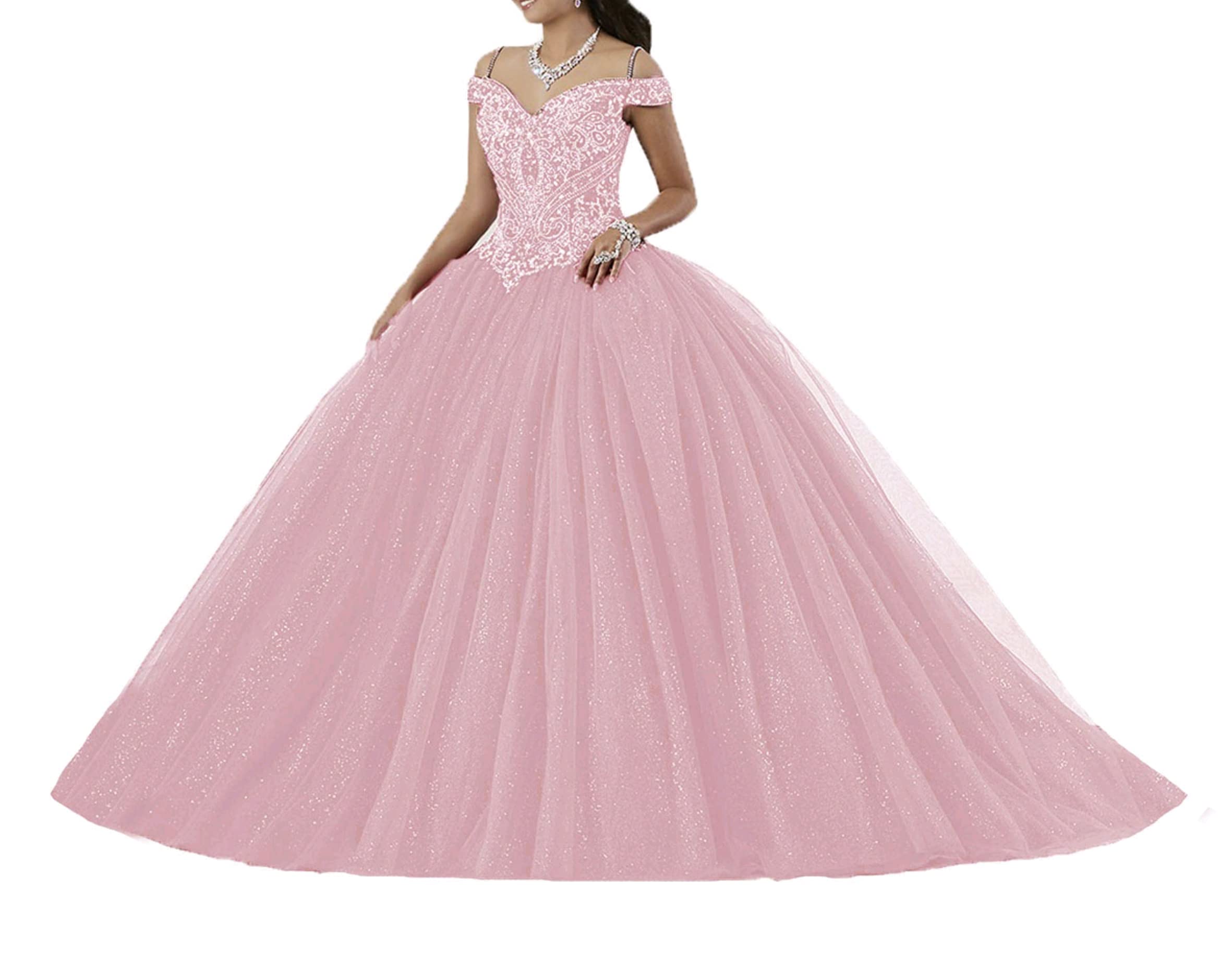 graceprom Women's Puffy Crystal Quinceanera Dresses Sweet 16 Ball Gown Tulle Prom Party Dresses